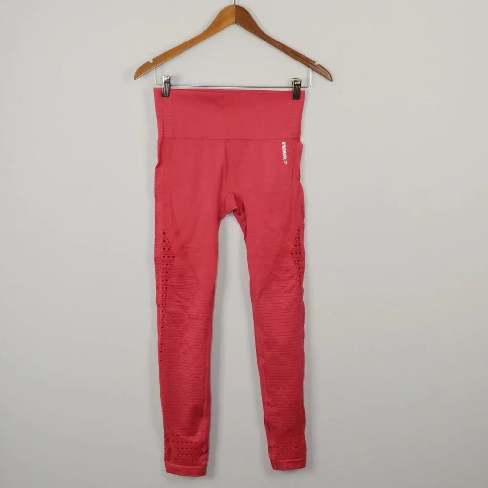 Gymshark Energy + Seamless Coral Red Cropped Perforated Leggings - Picture 2 of 7